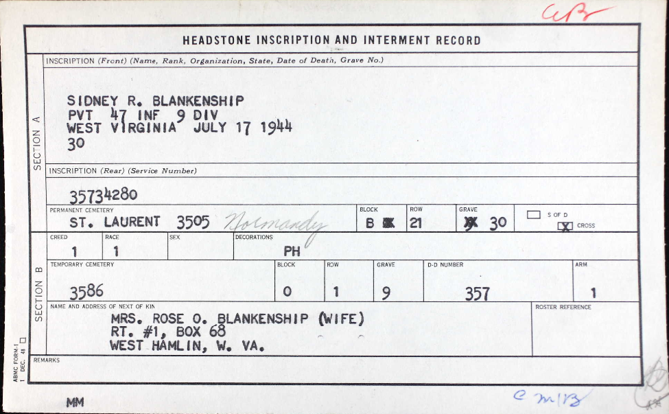BLANKENSHIP Sidney R -  