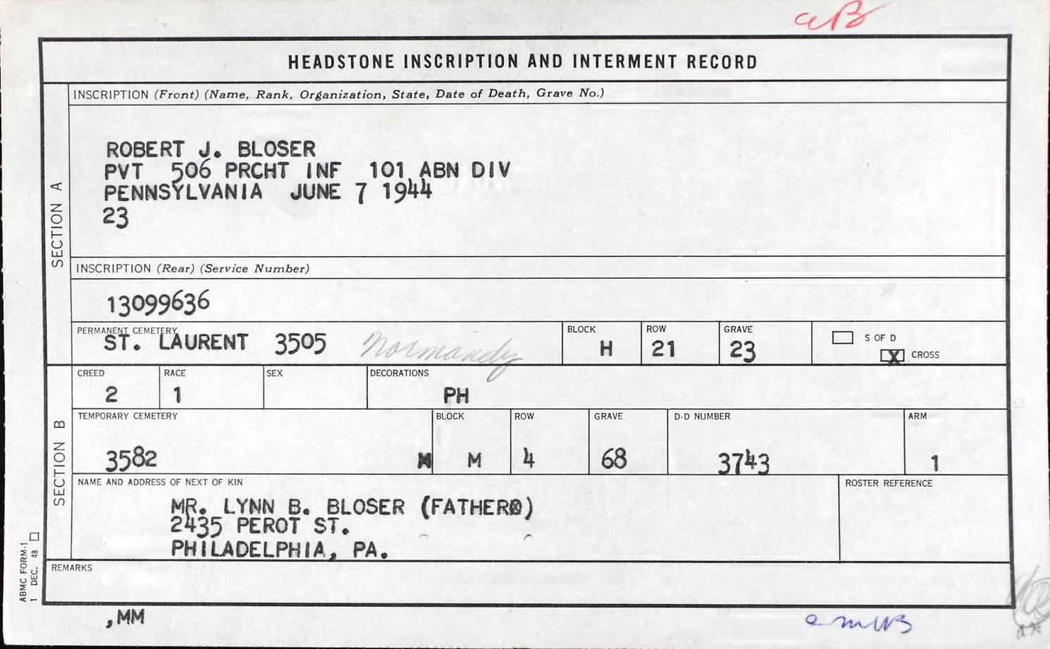 bloser robert j