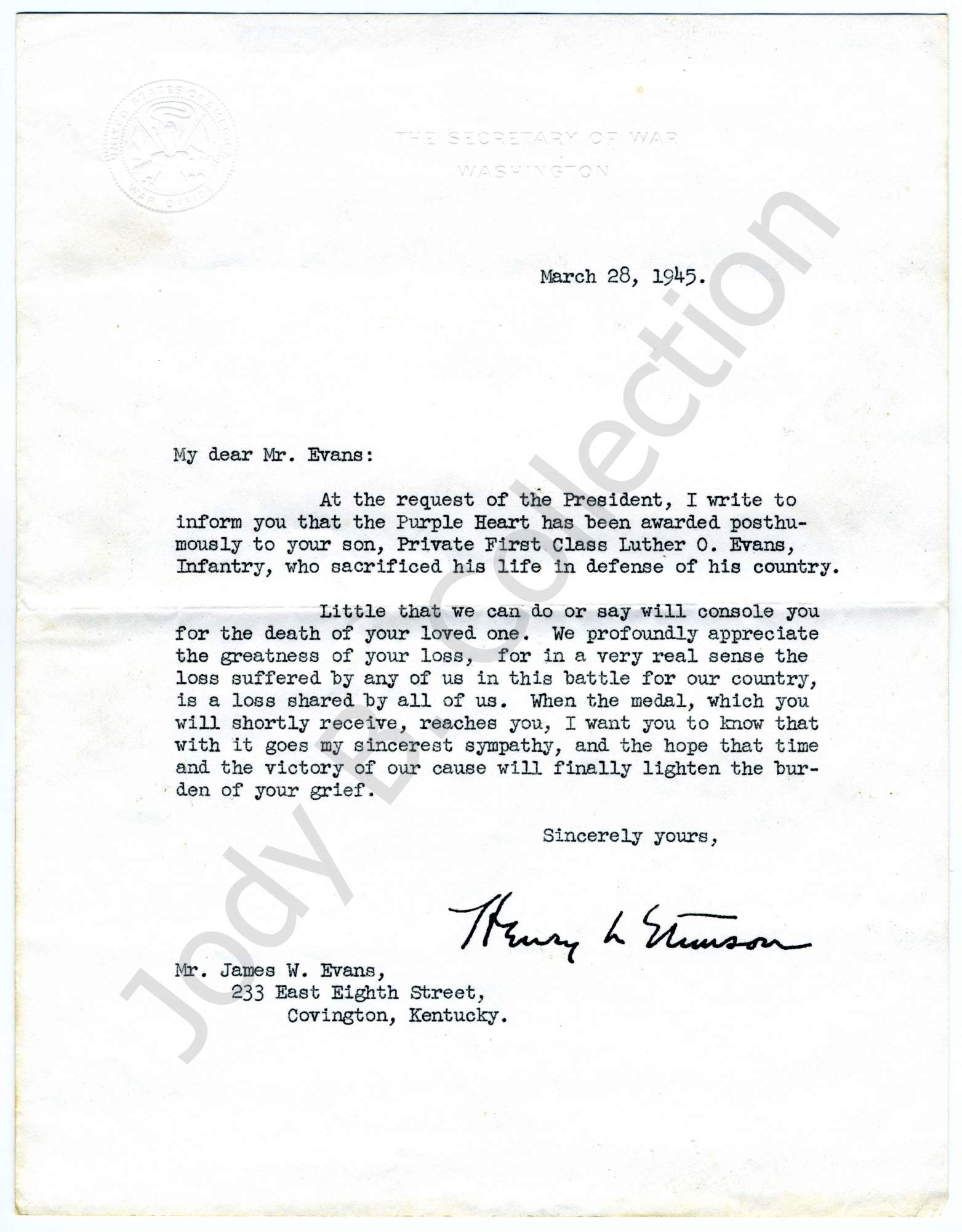 EVANS Luther O lettre