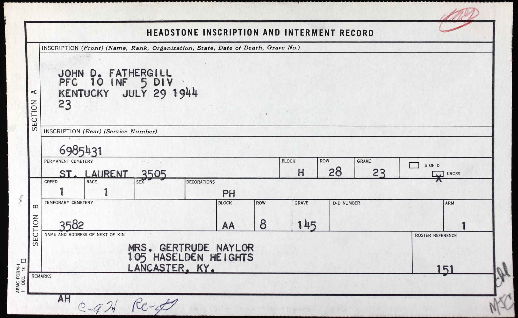 FATHERGILL John D - 10 IR 5 ID