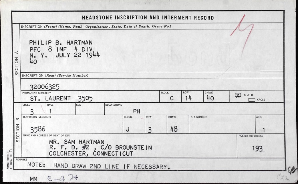 HARTMAN Philip B - 8 IR 4 ID