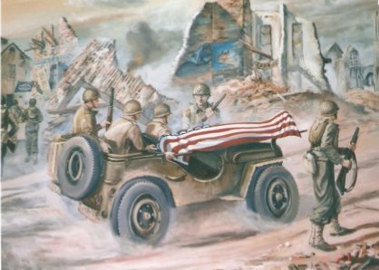 Tableau le corps du Major Howie sur une jeep