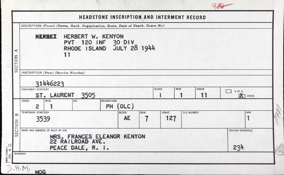 KENYON Herbert W  