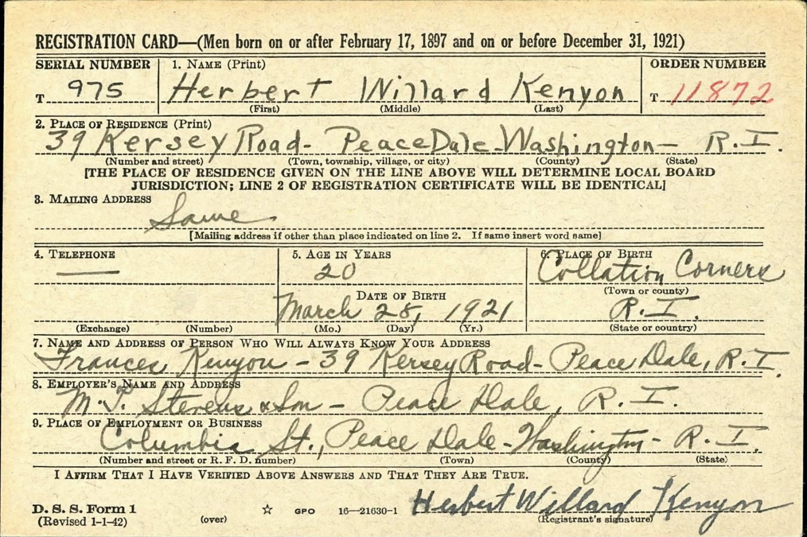 KENYON Herbert W  