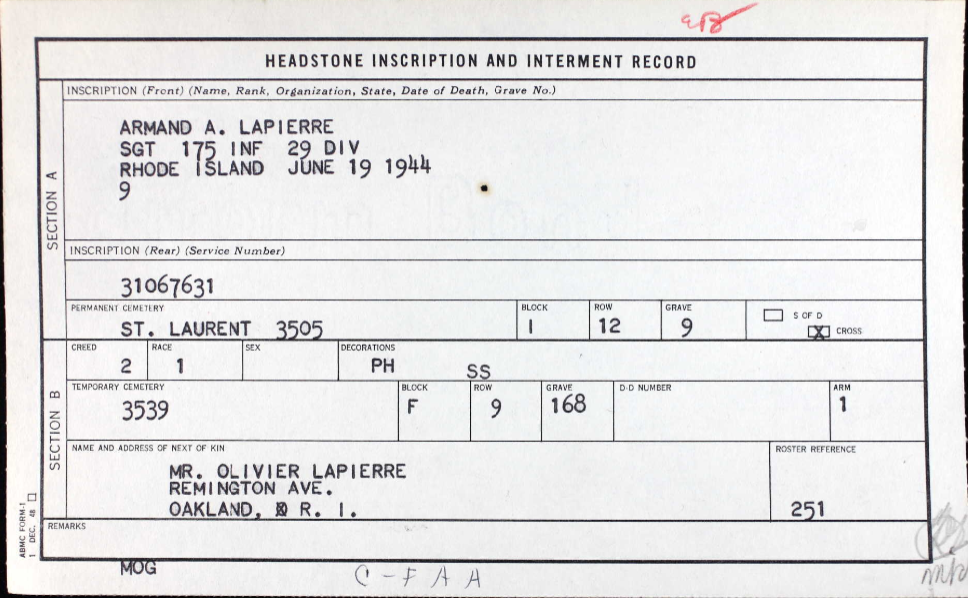 LAPIERRE Armand A - 175 IR 29 ID
