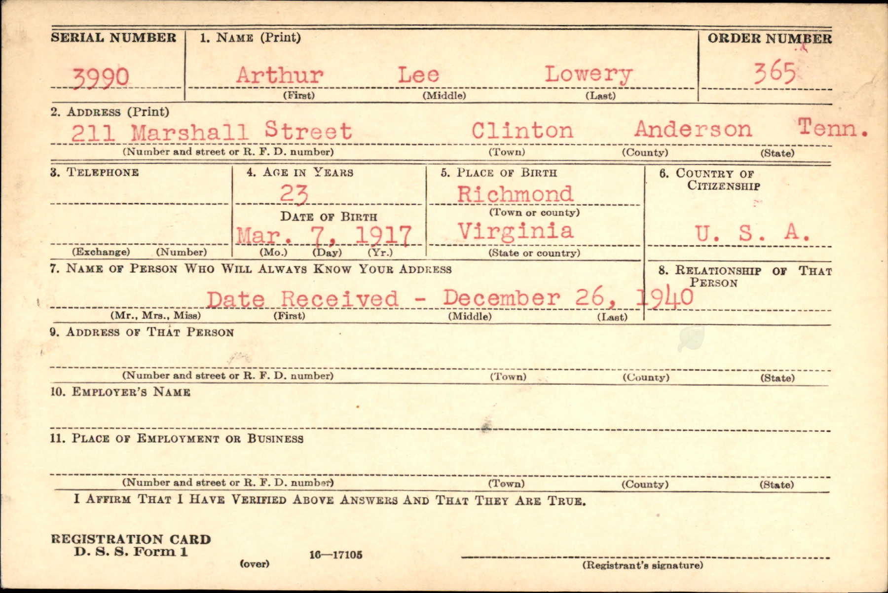 LOWERY Arthur L