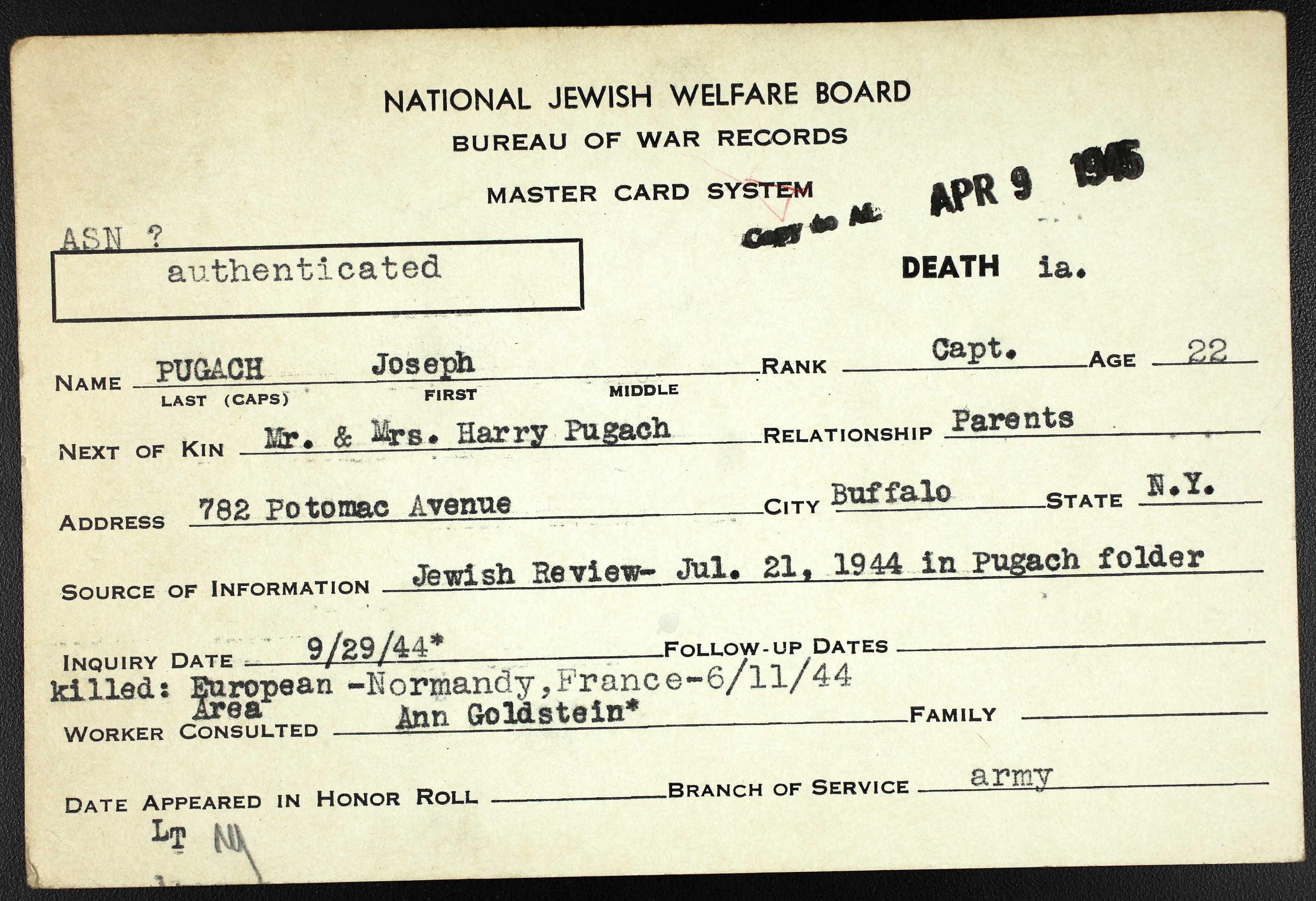 PUGACH Joseph J