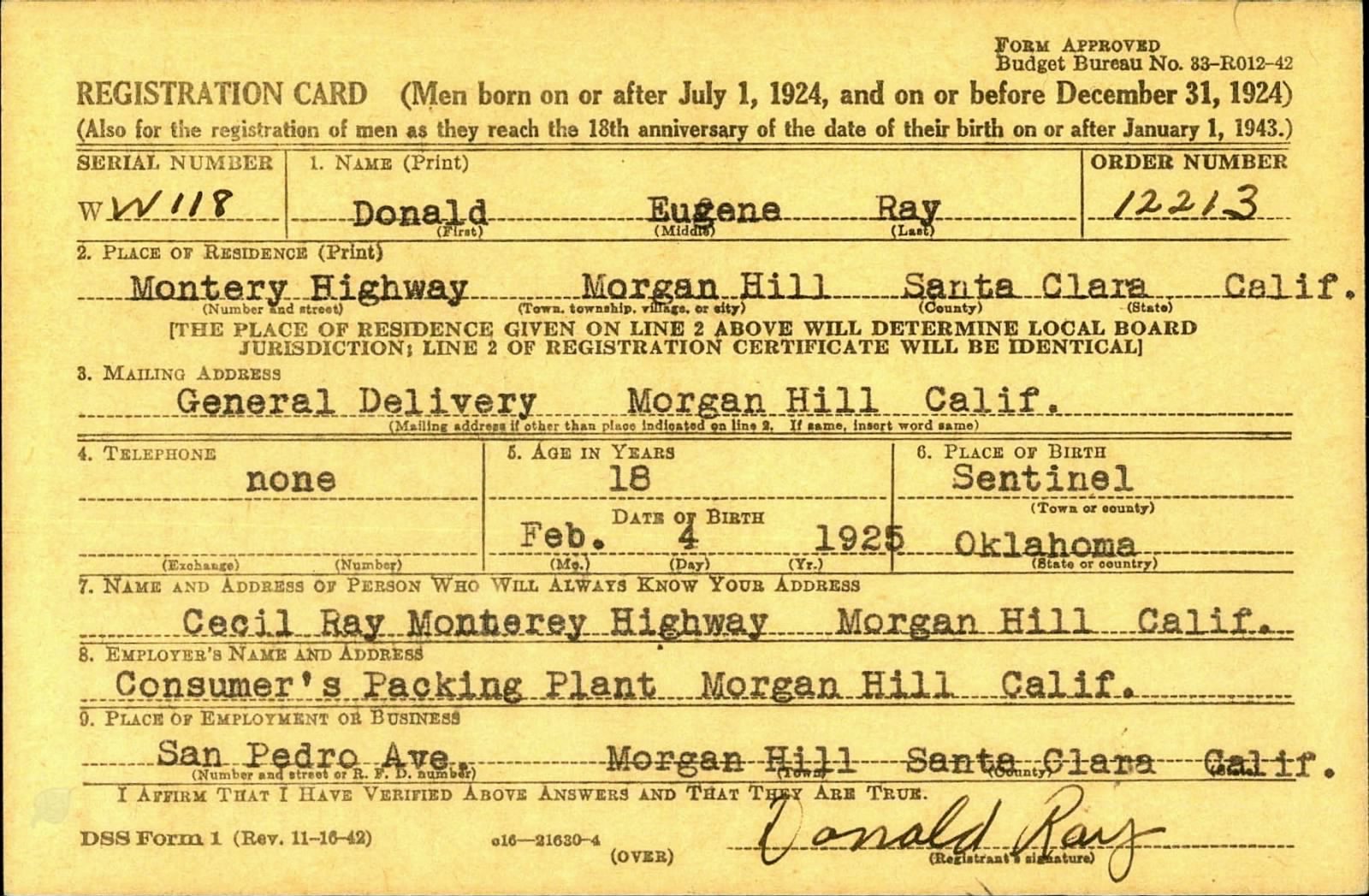 RAY Donald E - 22 IR 4 ID
