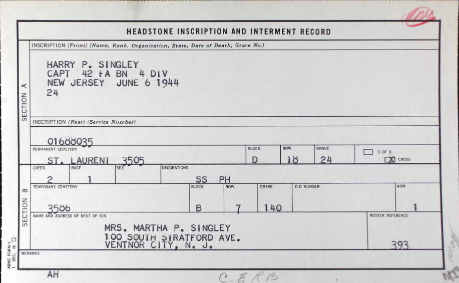 SINGLEY Harry P - 42 FAB 4 ID