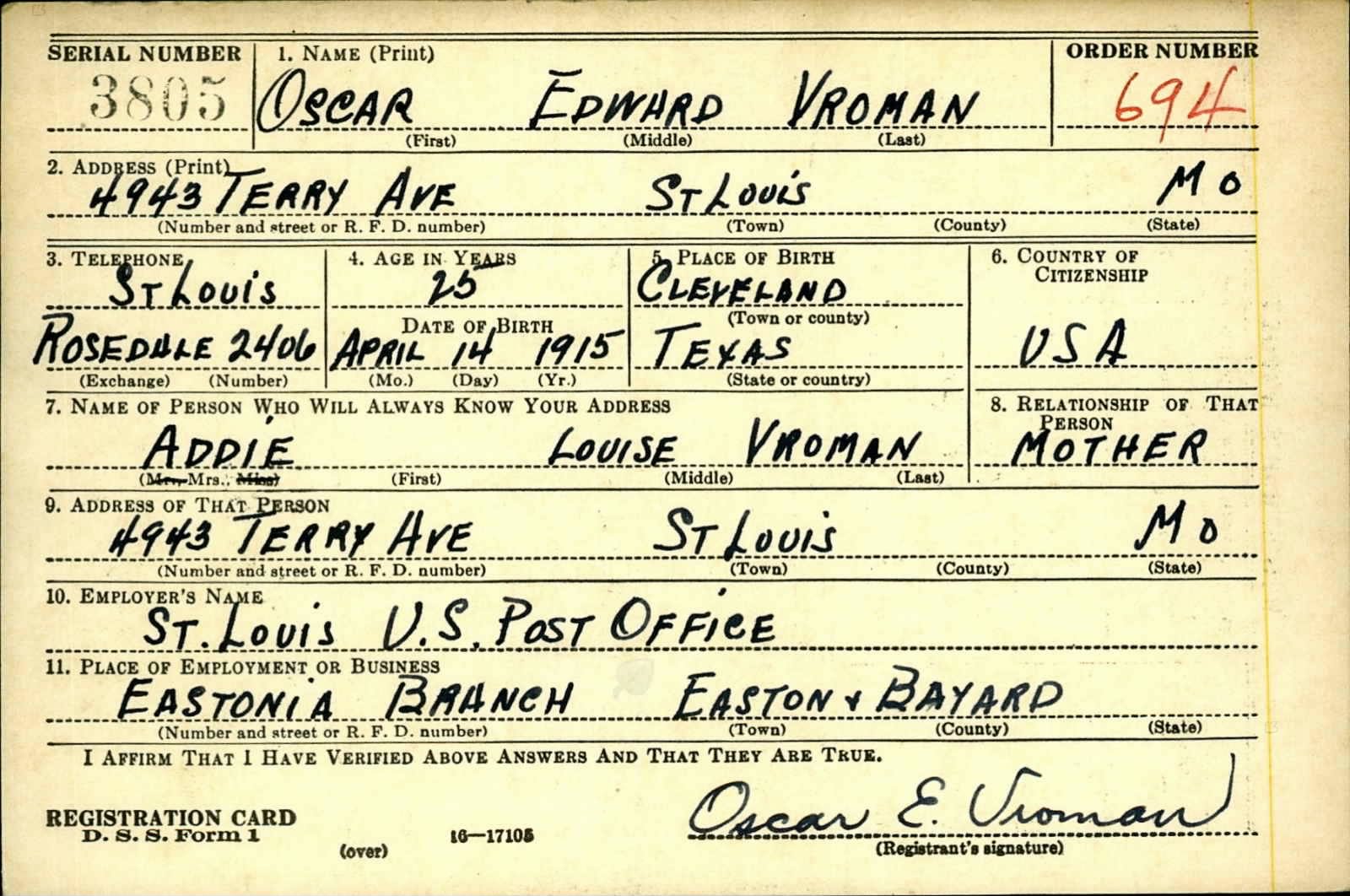 VROMAN Oscar E - 12 IR 4 ID