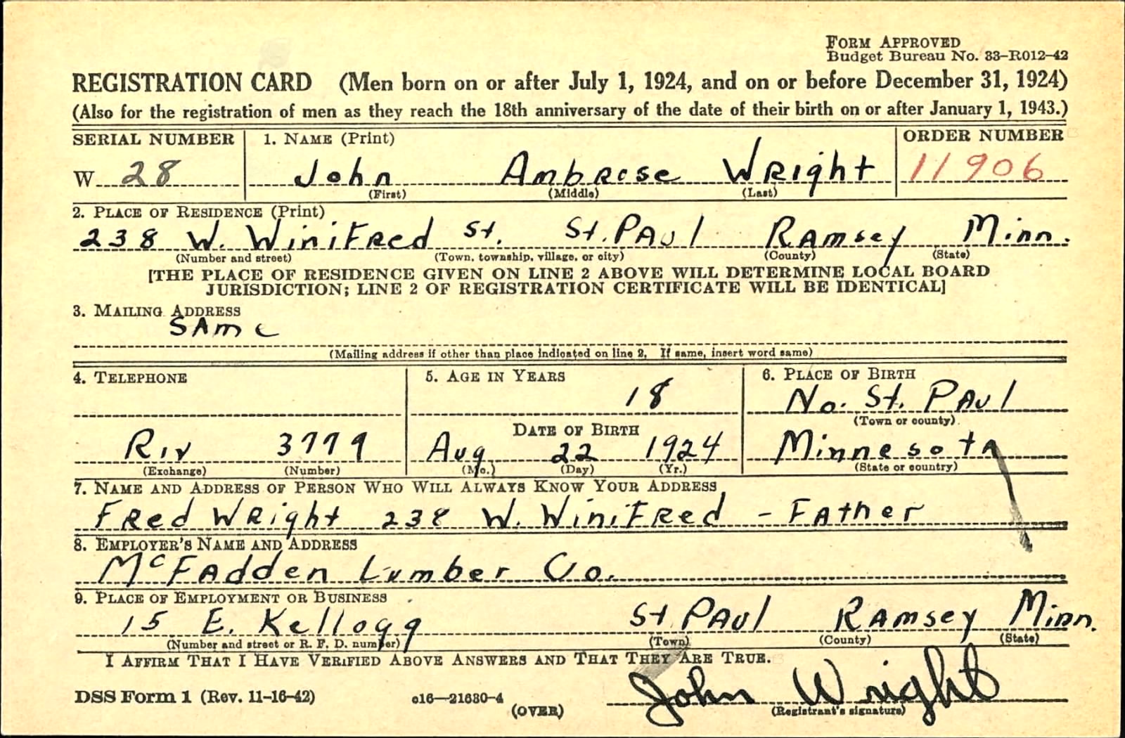 WRIGHT john a  
