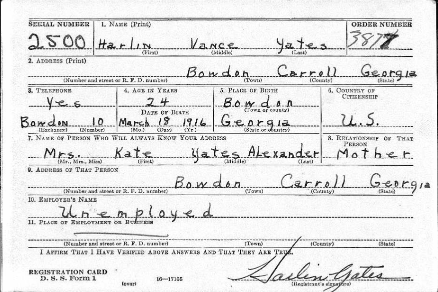 YATES Harlin Vance