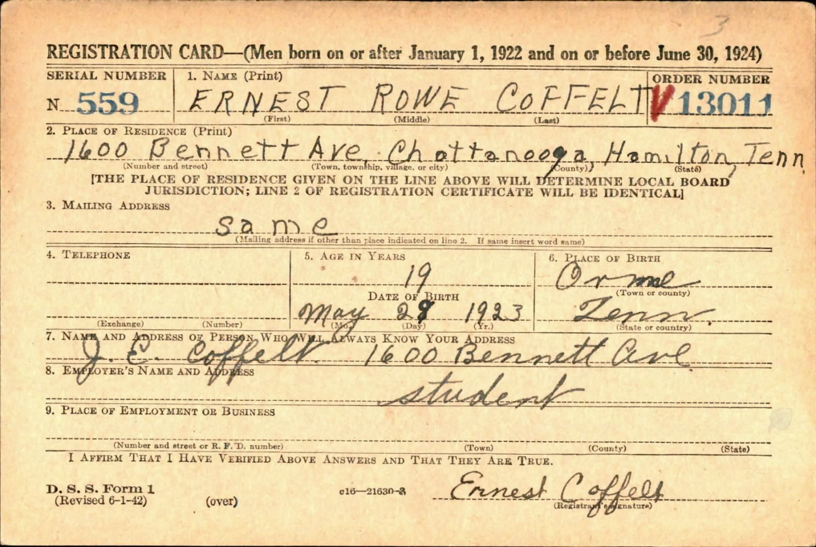 COFFELT Ernest R - 596 EC 517 PR