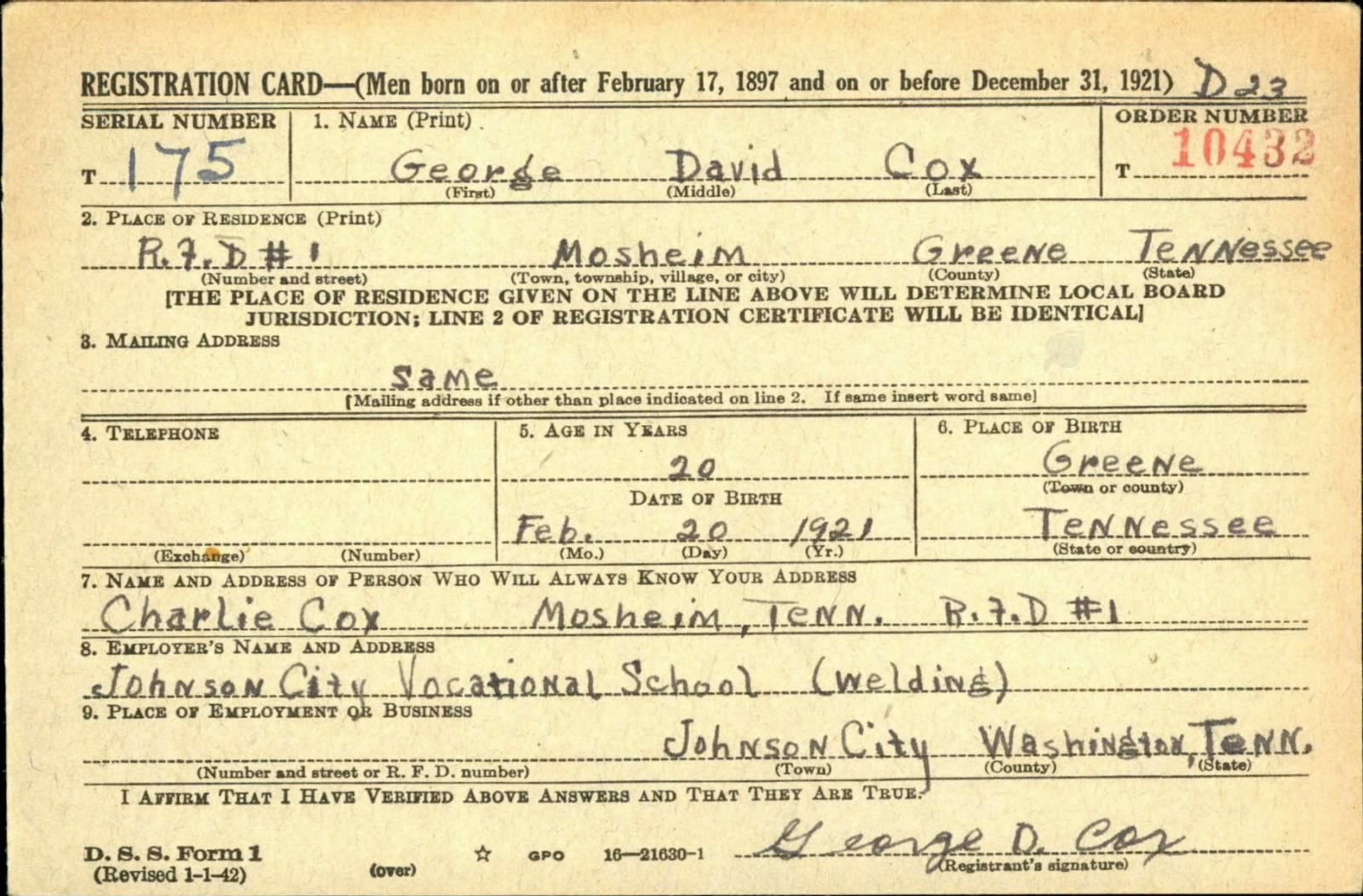 COX George D