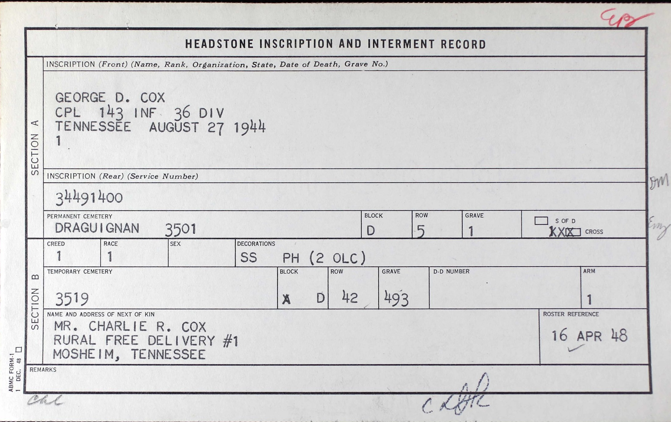 COX George D