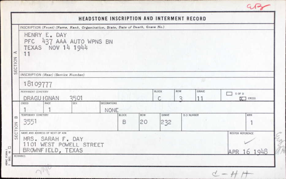 PFC Henry E Day
