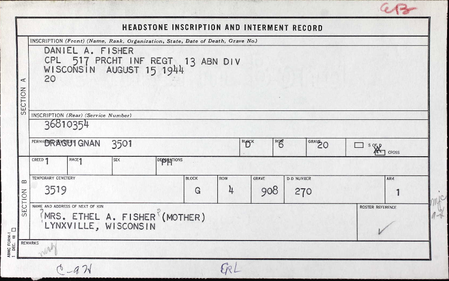 FISHER Daniel A - 517 PIRC Team  13 AD