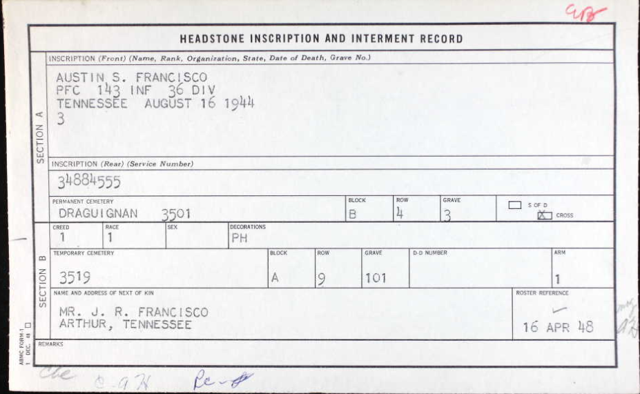 FRANCISCO Austin S - 143 IR 36 ID
