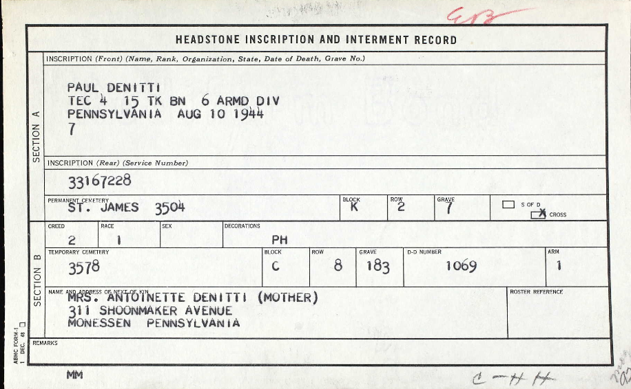DENITTI_Paul_headstone_inscription