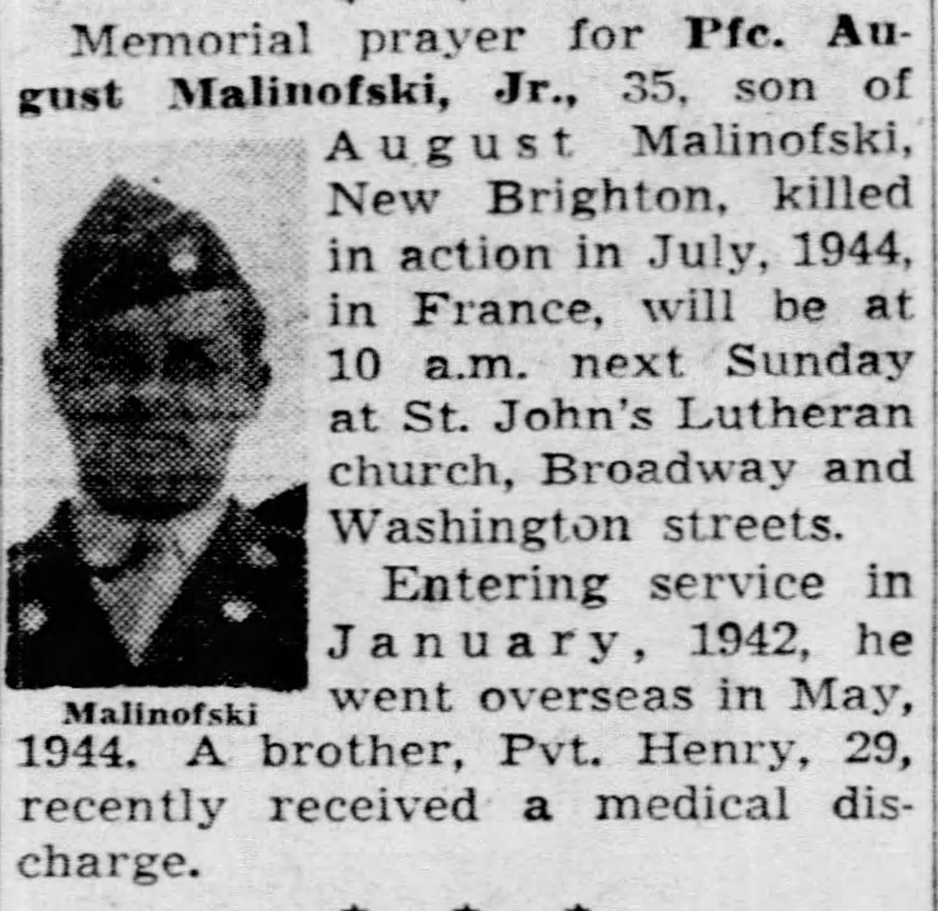 MALINOFSKI August J - 134 IR 35 ID