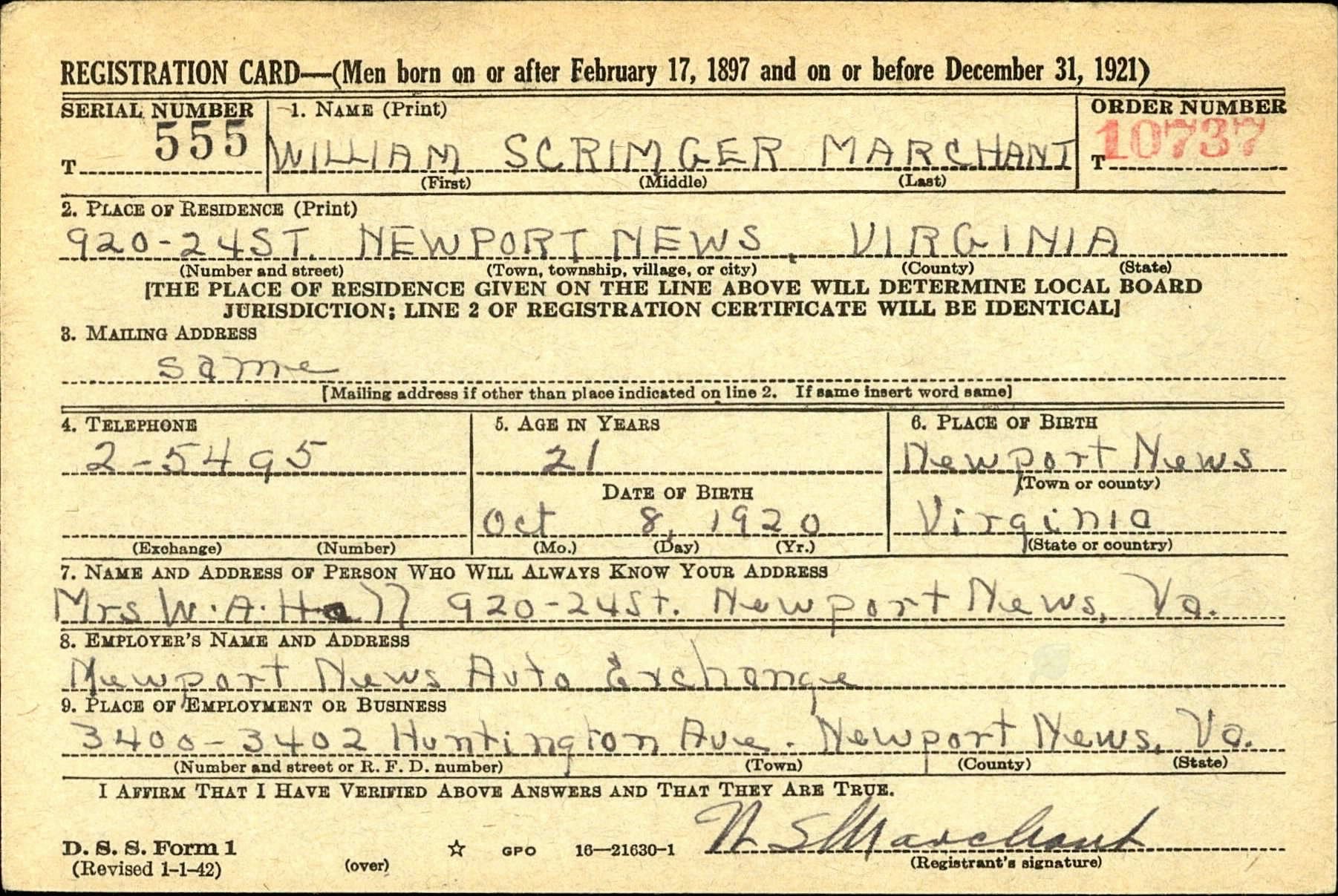 MARCHANT William S  