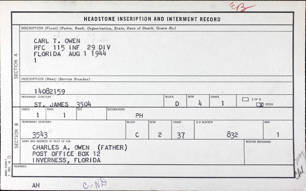 OWEN Carl T - 115 IR 29 ID