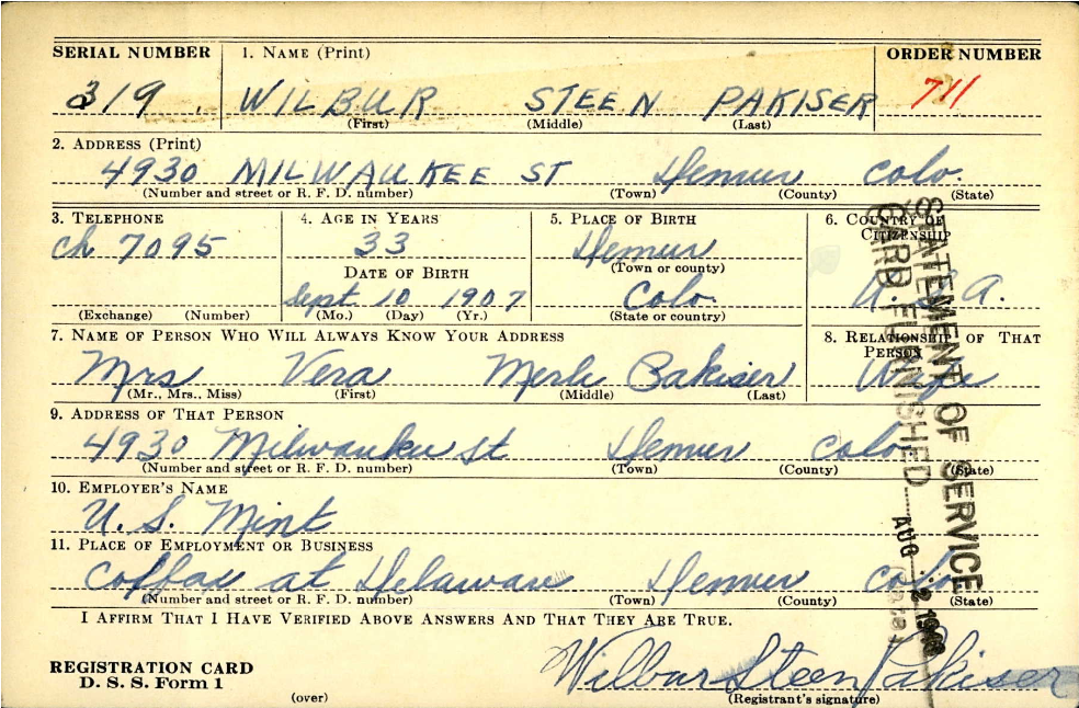 PAKISER Wilbur Steen  
