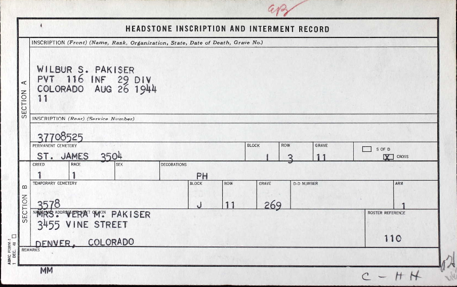 PAKISER Wilbur Steen  
