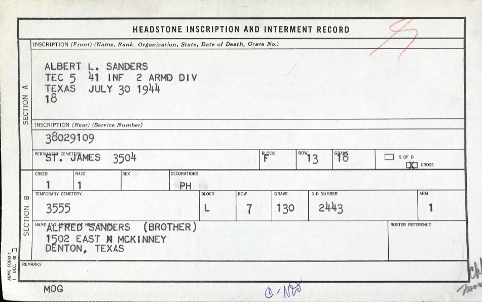 SANDERS Albert L