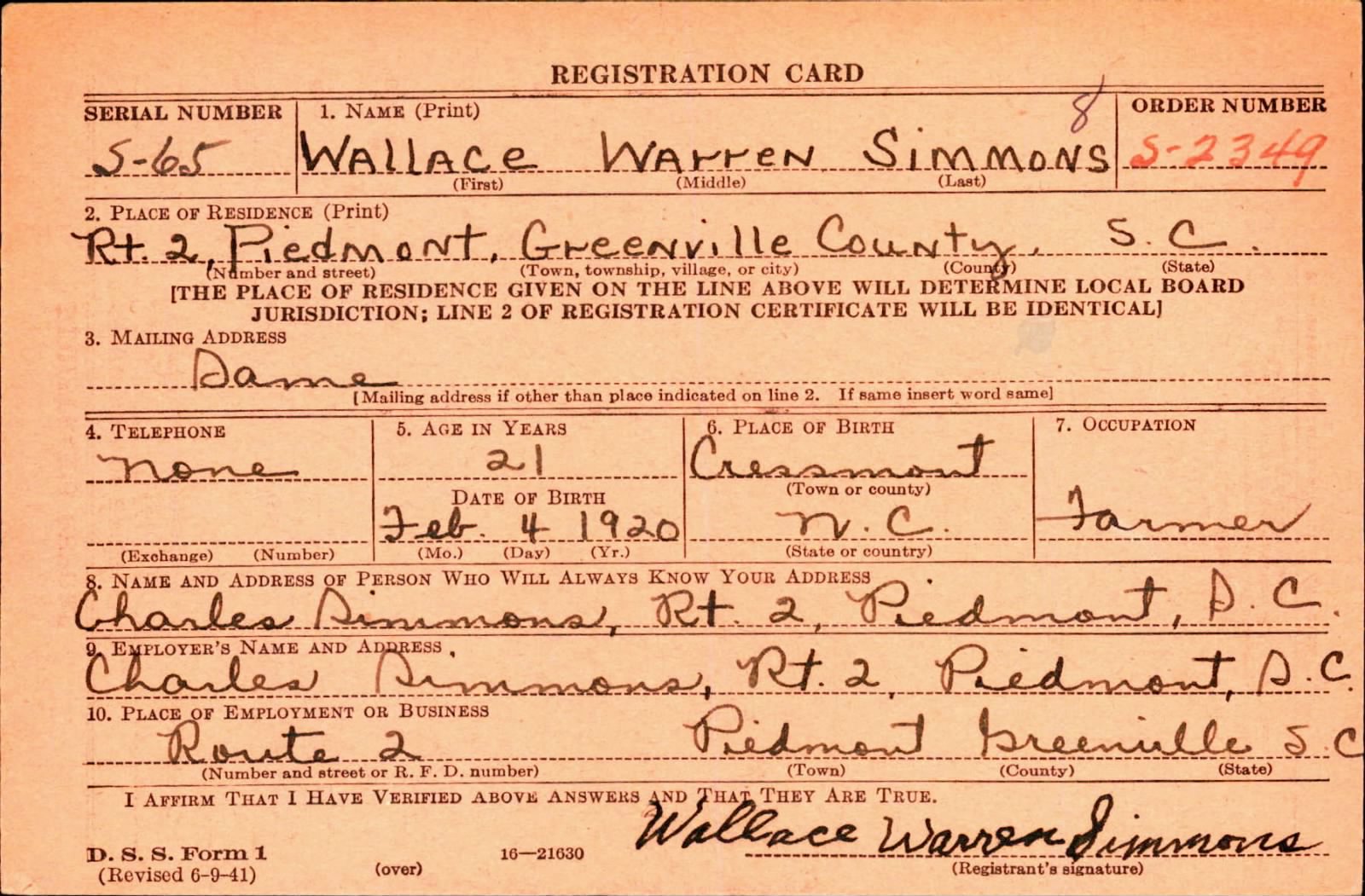 SIMMONS Wallace W 