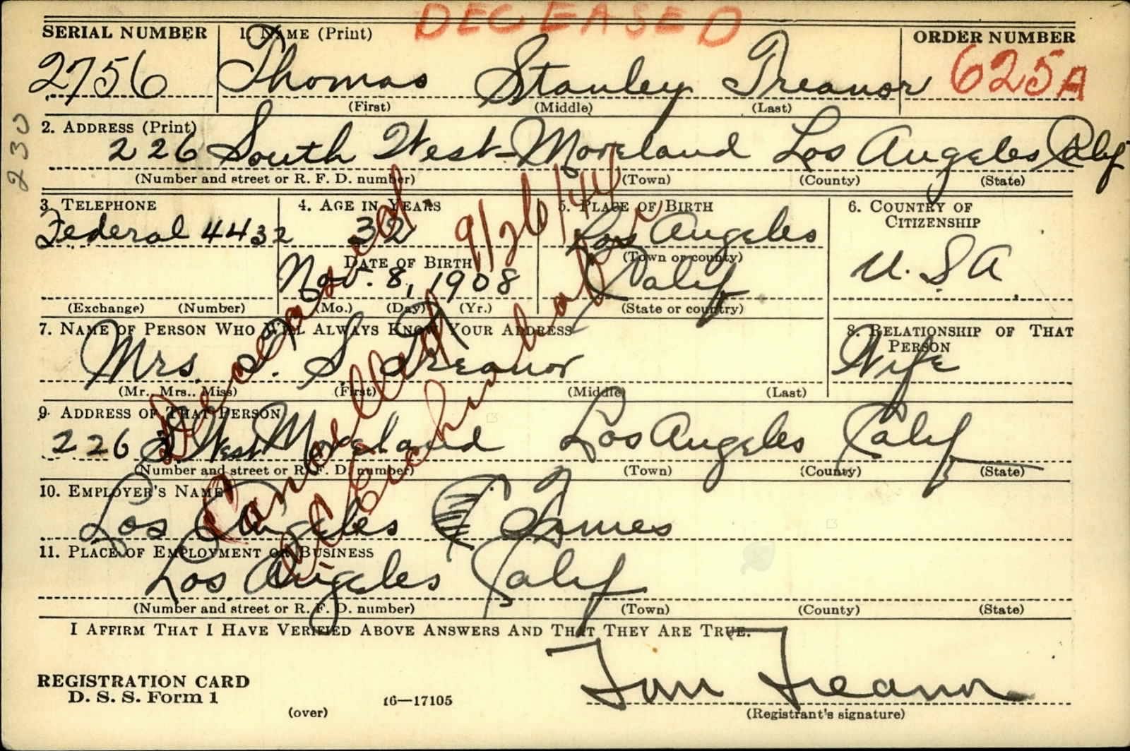 treanor thomas tombe